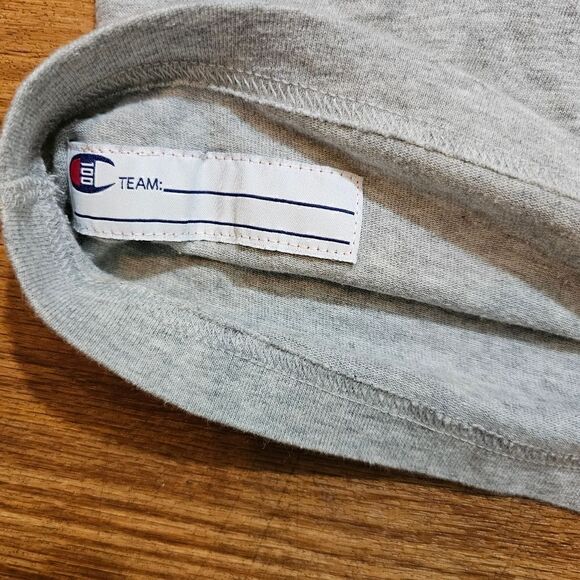 Champion 100 Chenille Logo Heavy Cotton Tee Shirt Grey Blue Men's Small S Rare - Picture 3 of 8